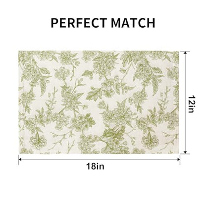 QIYI Boho Table Placemats Set of 4, 12"x18" Linen Place Mats, Green Blooms - color: Green Botanical Art, size: Set of 4