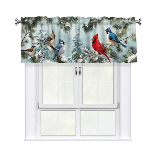 Worltoldb Winter Cardinal Bird Curtain Valance Short Rod Pocket Window Treatment for Living Room Bedroom Kitchen Bathroom 1 Panel 54" W x 18" L - color: Winter Cardinal Bird