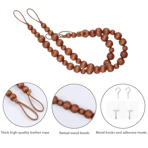 2 Pieces Curtain Tieback Wood Bead Curtain Tiebacks Curtain Holdbacks for Wall Curtain Ties Window Treatment Curtain Tie Backs with Hooks Curtain Pull Backs (Coffee,2) C-1 - color: Coffee