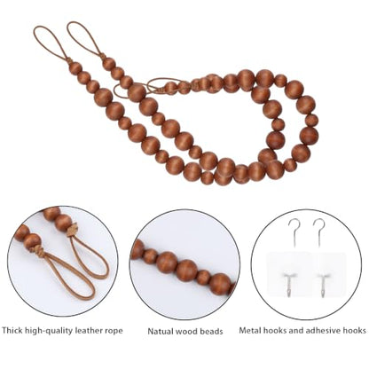 2 Pieces Curtain Tieback Wood Bead Curtain Tiebacks Curtain Holdbacks for Wall Curtain Ties Window Treatment Curtain Tie Backs with Hooks Curtain Pull Backs (Coffee,2) C-1 - color: Coffee