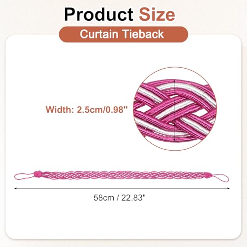 uxcell 4Pcs Curtain Tiebacks, 58cm/23 Braided Drapery Holdback Holder Decorative Rope Tie Back, Fuchsia/Mixed Silver - color: Fuchsia