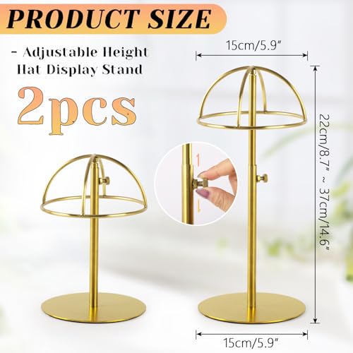 2 Pack Golden Hat Display Stand Adjustable Height 8.7-14.6 Inches