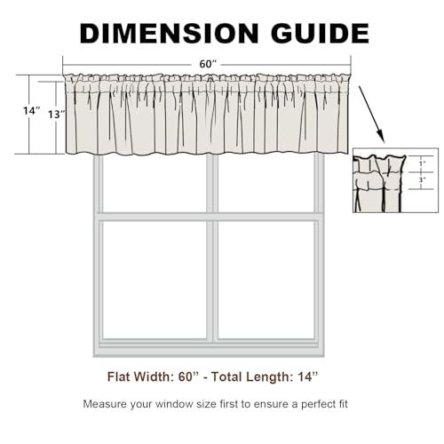 VOGOL Leaf Pattern Valance, Faux Linen Window Topper, 60x14, Gray - color: Grey, size: 60"W x 14"L (Pack of 1)