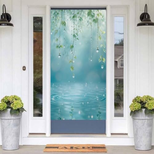 Water Droplets Leaves Reflection Nature Serenity Door Curtain 70 X 35.4 Inch, Privacy Door Cover Decorative Room Divider Curtain Hanging Doorway Window Panel for Bedroom Living Room Bathroom Office Ho - color: Water Droplets Leaves Reflection Nature Seren