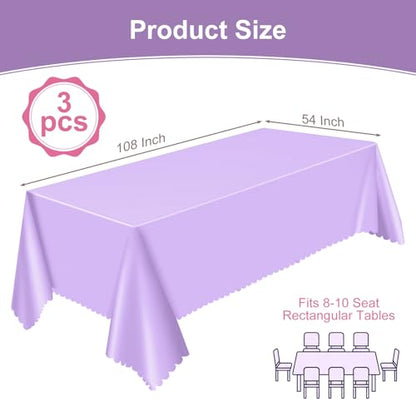 NatNarr 3 Pack Light Purple Tablecloths, Plastic Lavender Table Cloths - color: Light Purple, size: 3 Pack