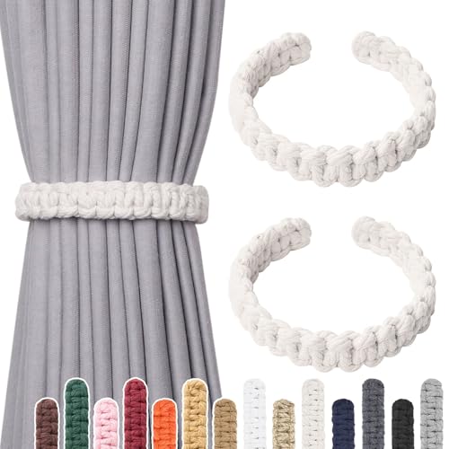 NICEEC 2 Pack Natural Cotton Rope Curtain Tiebacks Farmhouse Rustic Style Decorative Drape Tie Backs Handmade Braided Curtain Holdbacks for Home & Office Sheer/Light Weight Drapery (C-Beige-L) - color: Beige-large, size: 2 Pack