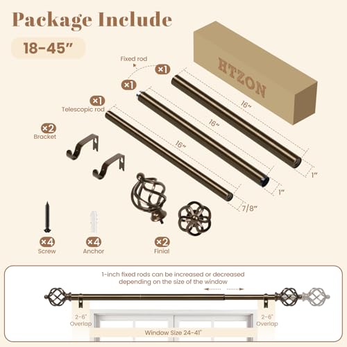 1" Farmhouse Heavy Duty Curtain Rods for Windows,Adjust 18-45",Bronze - color: Antique Bronze, size: 18-45 Inch & 1 Pack