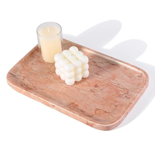 Karibiber Marble Vanity Tray, Bathroom Tray for Countertop, Decoration Dresser Organizer, Perfume, Jewelry Holder, Red Stone Serving for Kitchen Sink Storage(Spring Rose) - color: Red