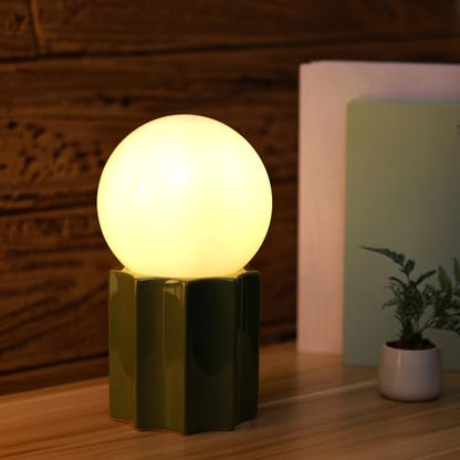 Modern Ceramics Table Lamp Green Ceramic Base White Jade Round Ball Glass Accent Table Lamp Living Room Bedroom Bedside Nightstand House Office Home Reading - color: Green Ceramic