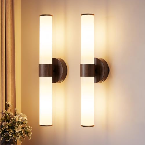 8000mAh Walnut Battery Operated Wall Sconces Set of 2, Dimmable Rechargeable Wall Sconce with Remote, 20 Inch Wireless White Glass Shade Wall Light for Bedroom Living Room Entryway (Bulbs Included) - color: Walnut（White Glass）