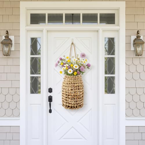 Woven Water Hyacinth Hanging Basket Door Hanging Basket Wall for Home Garden Farmhouse (Water Hyacinth) - color: Water Hyacinth