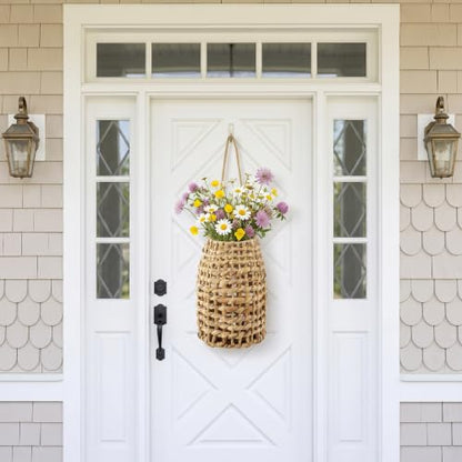 Woven Water Hyacinth Hanging Basket Door Hanging Basket Wall for Home Garden Farmhouse (Water Hyacinth) - color: Water Hyacinth