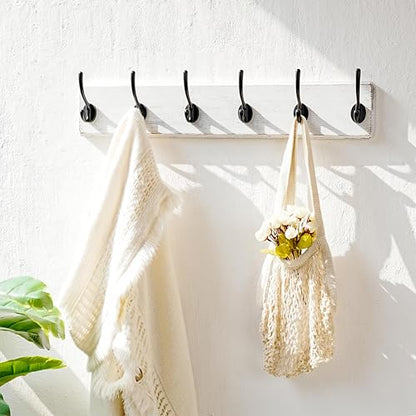 Dseap Coat Rack Wall: 24" Long, Patented, Heavy-Duty, 6-Double-Hooks Wooden Wall Mounted Coat Rack Coat Hanger Hook Rail for Winter Coats Hat Jacket Clothing, White & Black - color: White & Black, size: L=24"(1pcs)