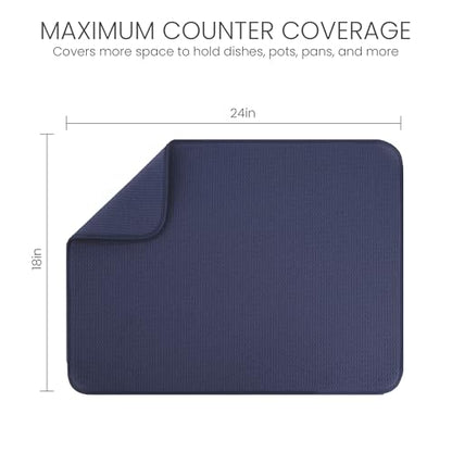 Bellemain Dish Drying Mat, Drying Matt Kitchen Counter, 17 x 24 Inch -Navy - color: Navy, size: 17" x 24"