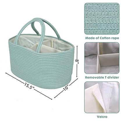 XUANGUO Large Cotton Rope Baby Diaper Caddy Organizer Basket Light Green - color: light green, size: Large