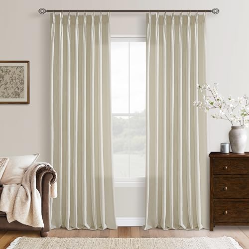 TWODRAPES Linen Pleated Light Filtering Curtains Beige Tan 100 Inches Long - color: Linen, size: 50"W x 100"L (Pack of 2)