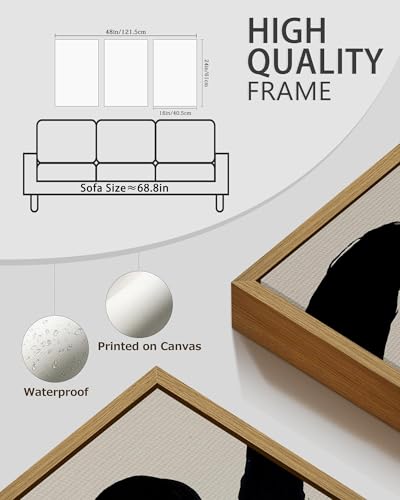 PHOPAGO Black Framed Wall Art 16x24in Abstract Modern Ink Wash - color: Black Ink Wash, size: 24L" x 16W" x 3 Pcs Natural