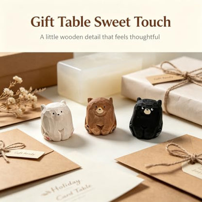 3 Pack Mini Sitting Wooden Bear Figurines, 1.4 Inch Desk Decor