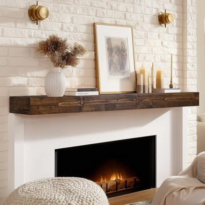 60x8x3in Rustic Fireplace Mantel Pine Wood, Weathered Brown - color: Weathered Brown, size: 60x3x8-hollow