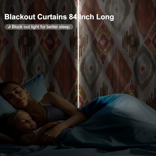 Abstract Geometric Patterned Blackout Curtains for Bedroom and Living Room, Room Darkening Window Blackout Curtains 84 Inches Long, Thermal Soundproof Bedroom Curtains 2 Panel Sets with Tiebacks - color: Abstract Pattern Print