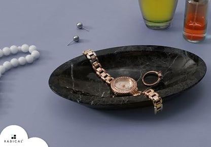 Radicaln Marble Jewelry Dish 7 Inches Handmade Black Trinket Tray - color: Black