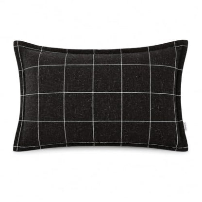 Pure Linen Plaid Throw Pillow Covers 12x20, Set of 2, Black - color: Black, size: 12x20inch