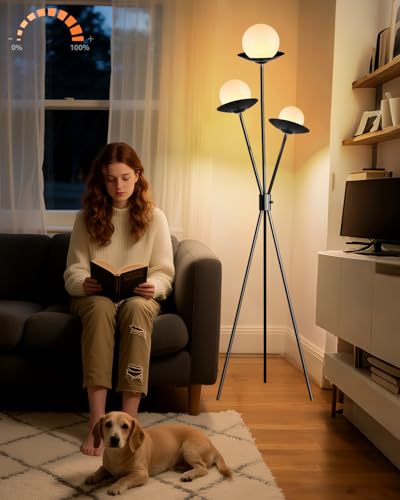 Lightdot Tripod Floor Lamp Dimmable Globe Floor Lamps with 3 LED Bulbs, 3000K Soft Warmwhite Mid Century Modern Standing Lamps Black Tall Lamp for Living Room/Bedroom/Sofa Beside/Corner Decor - color: 3 Tripod-Black