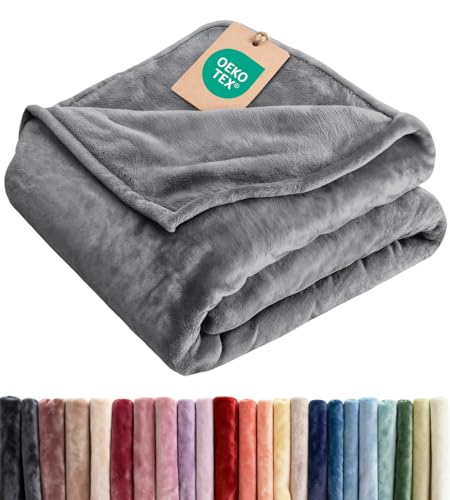 Ultra Soft Fleece Throw Blanket - College Dorm Room Essentials - Dark Grey - color: 14 - Dark Grey, size: Throw (50" x 60")