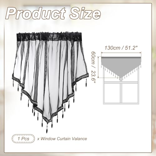 uxcell Window Valance, 51x24 Beaded Sheer Valance Curtains Black - color: Black
