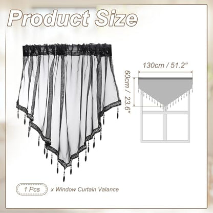 uxcell Window Valance, 51x24 Beaded Sheer Valance Curtains Black - color: Black