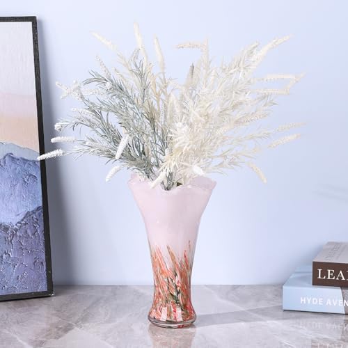 9.0" H Pink Red Glass Vases for Flower, Unique Hand Blown Glass Vase - color: Pink Red