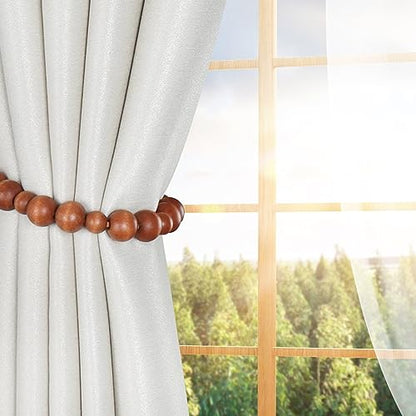 2 Pieces Curtain Tieback Wood Bead Curtain Tiebacks Curtain Holdbacks for Wall Curtain Ties Window Treatment Curtain Tie Backs with Hooks Curtain Pull Backs (Coffee,2) C-1 - color: Coffee