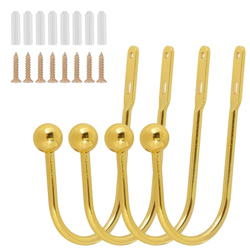 Curtain Holdback, 4 Pcs Wall Mounted Drapery Tiebacks with Screws, Gold - color: 4 Pcs, Gold