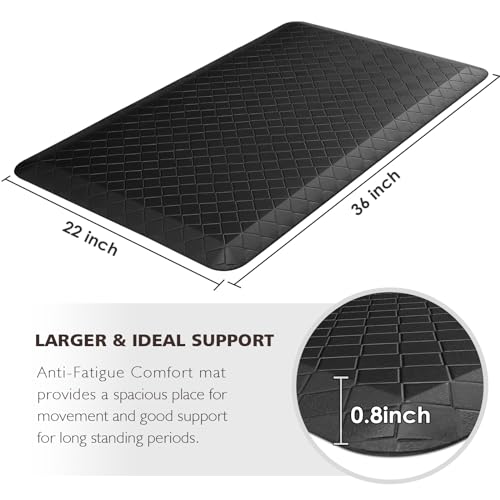 HappyTrends Kitchen Floor Mat - 4/5 Inch Thick Anti-Fatigue Kitchen Rug - color: Black, size: 36"L x 22"W x 0.8"Th