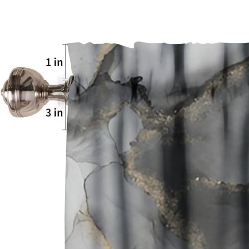 Luxury Marble Valance, Luxury Abstract Fluid Art Painting Black Gray Gold Stone Texture Blackout Short Window Curtain Treatment for Kitchen Cafe Bedroom Living Room, 54x18inch - color: Marble-16