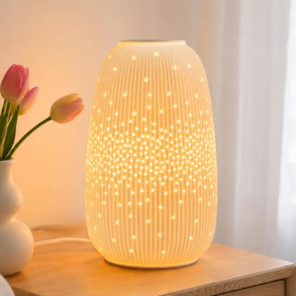 TACAHE Ceramic Vase Table Lamp, 2700K Bulb & 3 Artificial Flowers Included - style: Starry