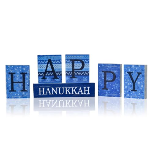 Smile Happy Hanukkah Sign Blocks Wood Decoration - style: Hanukkah