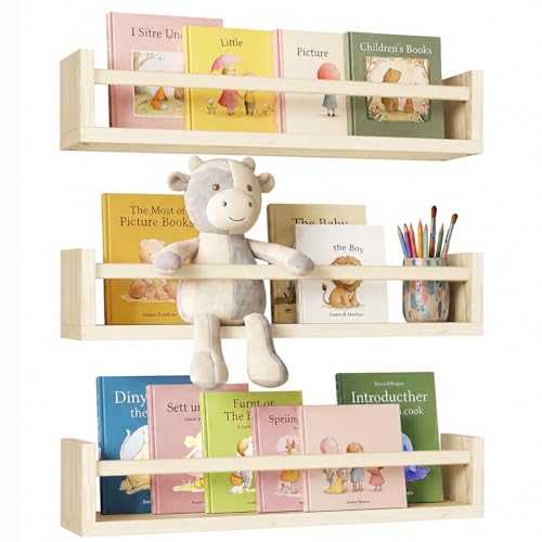 Fixwal Floating Nursery Book Shelves for Wall, 16.5 Inches, Set of 3 - color: Natural, size: 16.5inches