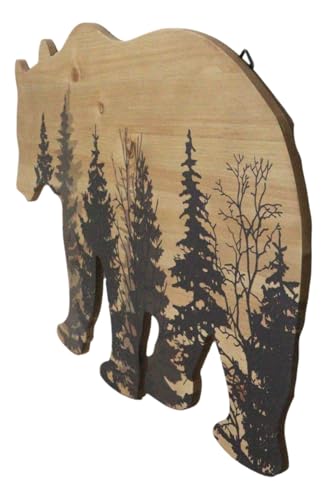 Ebros Gift Rustic Western Black Bear With Pine Trees Forest Silhouette Wooden Plank Cutout Wall Decor Sculpture Wildlife Forest Cabin Decor Accent