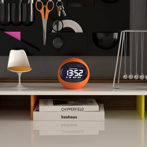 NEWGATE® Centre of the Earth Alarm Clock | Round Retro Digital LCD Clock | Orange | Ideal for Bedside, Desk or Shelf | Retro Bedroom & Office Accessory - color: Pumpkin Orange