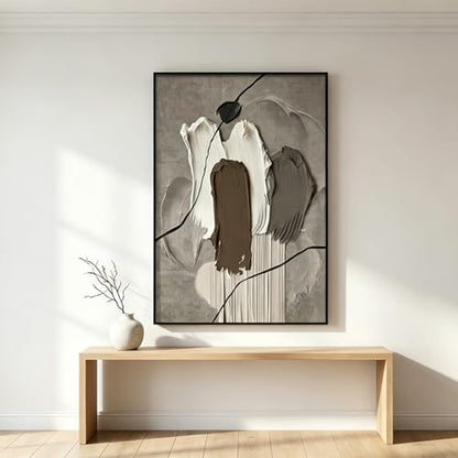 QKF 3Pcs Brown Abstract 3D Texture Black Aluminum Frame Canvas Wall Art - color: Taupe & Beige