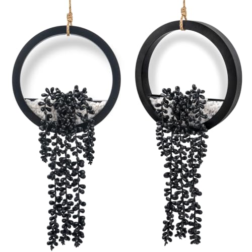 Der Rose 2 Pack Black Artificial Hanging Plants for Gothic Halloween Decor | Strongly festive atmosphere of Halloween，black hanging fake succulents，suitable for black wall decor，party decorations - color: Dark Black, size: 7.87"W * 16"H
