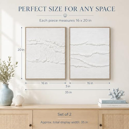 Artiluxy Neutral Abstract Wall Art Set of 2, Framed 3D Textured, 16x20 Inch - color: White B