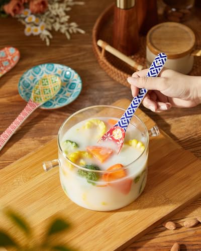 Metahom 8.5" Colorful Long Handle Spoons, Ceramic Serving Spoons Set of 6 - size: 8.5 inch