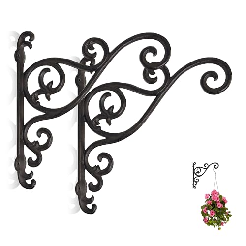 Wrought Iron Plant Hanger, Vintage Scroll Cast Iron Wall Mounted Plant Hanger, Heavy Duty Outdoor Hanging Brackets for Bird Feeder, Wind Chime, Lantern, Indoor & Outdoor Use - color: Vine