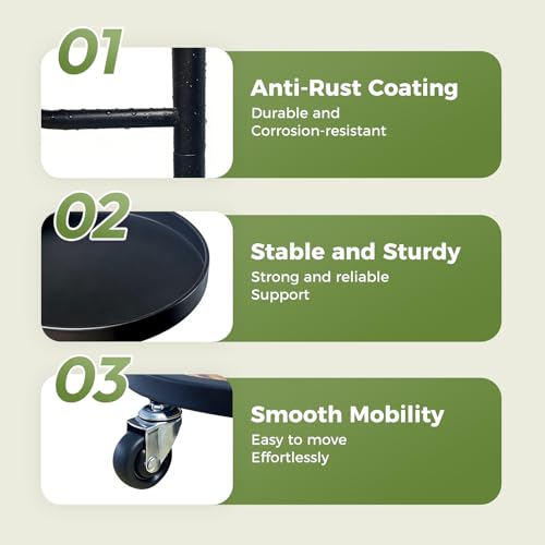 Bamworld Metal Plant Stands with Wheels Tall Plant Stand Indoor Black - color: Black