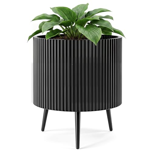 GIANTEX 20 Inch Plant Pot with Stand, Mid-Century Modern Fluted Planter - size: 19.5"×23"H