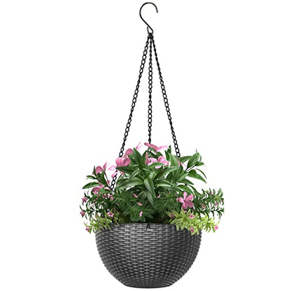 Hanging Planter, Plastic Flower Pot Plant Holder with Chain Indoor Outdoor Plants Pot Container Baskets, 8.7 inches Gray