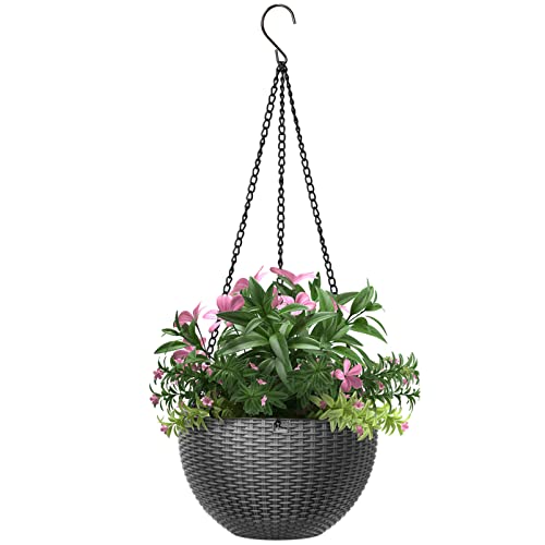 Hanging Planter, Plastic Flower Pot Plant Holder with Chain Indoor Outdoor Plants Pot Container Baskets, 8.7 inches Gray