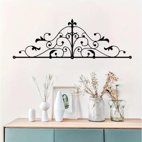DUOOLN Metal Scroll Wall Decor,Arched Vine Art Line Hanging Sign Above Door - color: Arched Scroll-Black